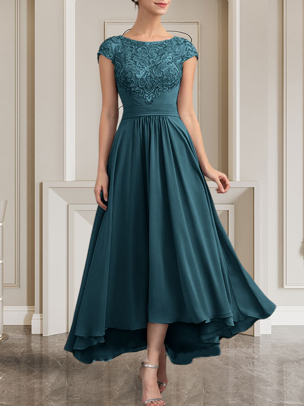 Vestido de gasa con encaje y lentejuelas para madre de la novia, corte A, largo hasta el suelo