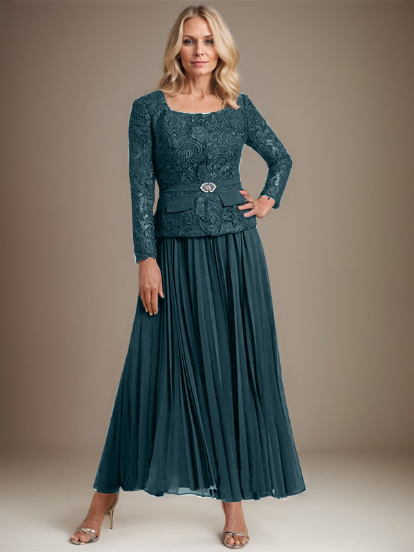 Vestido de gasa para madre de la novia con corte A, cuadrado, largo hasta los tobillos, con pliegues