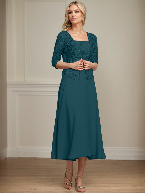 Vestido de gasa con encaje y lentejuelas para madre de la novia, corte A, largo hasta la rodilla