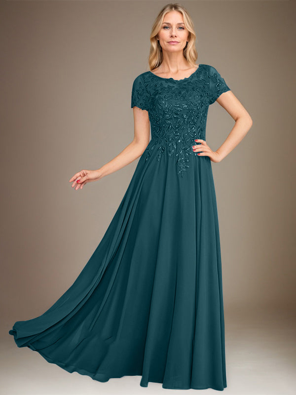 Vestido de gasa para madre de la novia, corte A, largo hasta el suelo, con apliques y lentejuelas