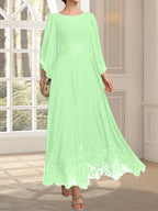 Vestido de gasa con encaje y lentejuelas para madre de la novia, corte A, escote ilusión, largo hasta los tobillos