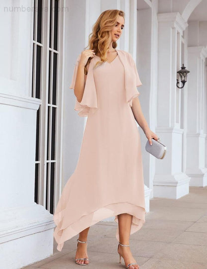 Sunnderly Chiffon Plus Size Mother of Bride Dresses with Jacket Formal Dresses for Wedding SY28073