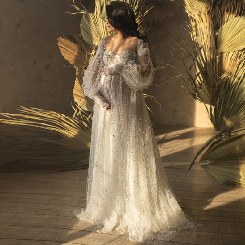 Pearl Maternity Dress For Photoshoot Pearl Tulle Dress SY033