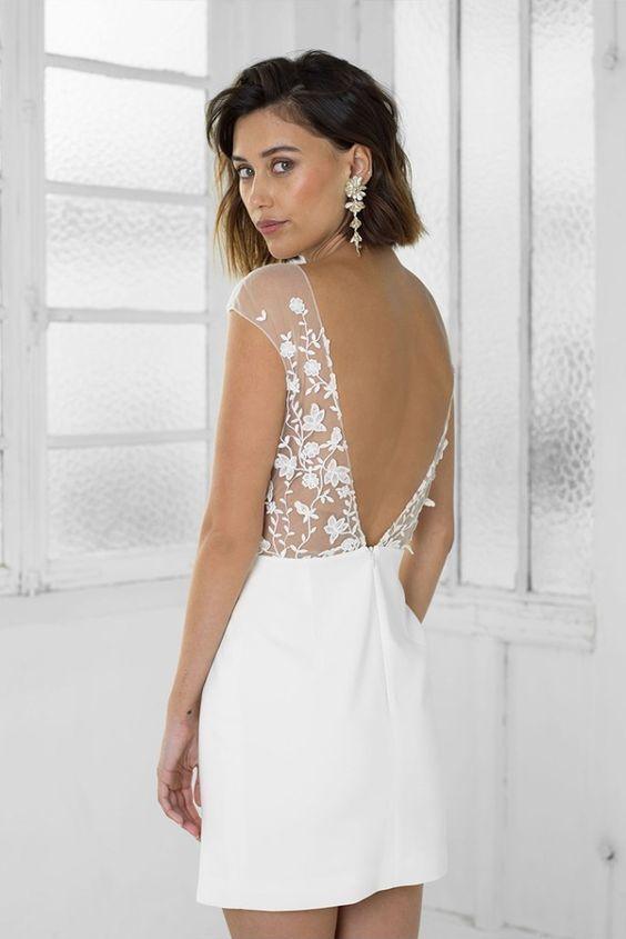 Perfektes weißes kurzes Brautpartykleid aus Spitze für den Heimkehr PD456