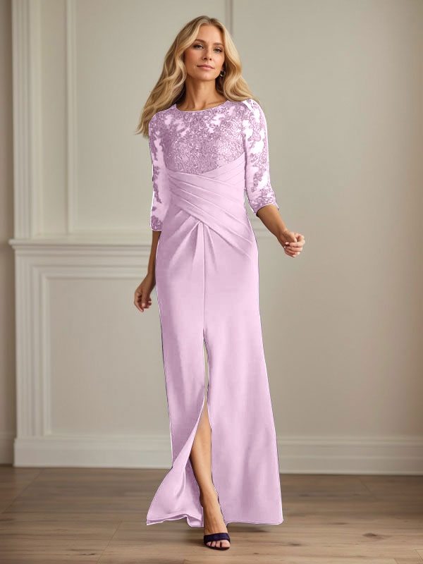 Vestido para madre de la novia de crepé elástico con encaje color ciruela