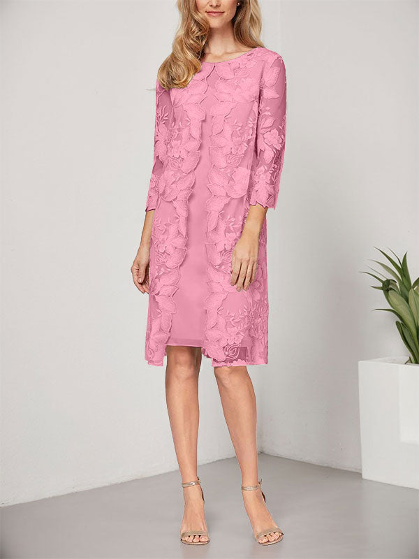 Vestido de gasa con encaje y corte en A hasta la rodilla para madre de la novia con chaqueta