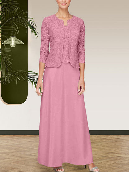 Jackenkleid aus Glitzerspitze und Satinrock mit offener Jacke