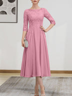 Vestido de gasa con encaje, corte A, ilusión, largo hasta la rodilla, para madre de la novia, con lentejuelas y abalorios