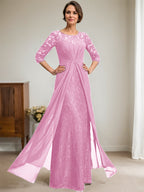 Vestido de gasa con encaje, ilusión, corte A, largo hasta el suelo, para madre de la novia, con volantes y cuentas
