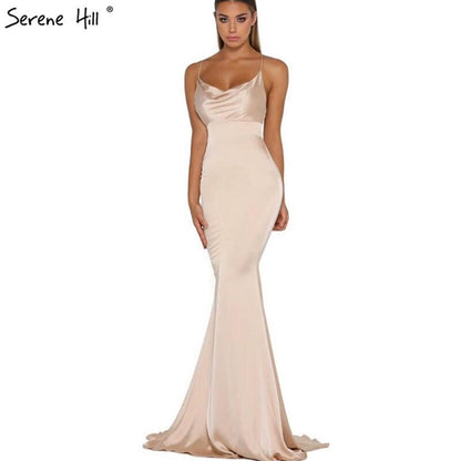 Vestidos de dama de honor de sirena sin mangas, en rosa y azul, con escote cruzado, espalda descubierta, sexys y sencillos, en oferta, sin devoluciones ni reembolsos, 2025, LA70393 
