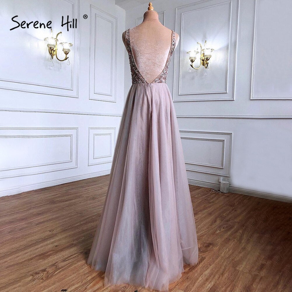Rosa rückenfreie A-Linie Abendkleider Kleider 2025 Perlen einfache sexy für Frauen Hochzeit Party LA71259 