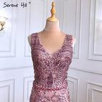 Rosa Perlen Spitze Luxus Abendkleider Kleider 2025 Meerjungfrau Elegante Sexy Für Frauen Party LA70596 