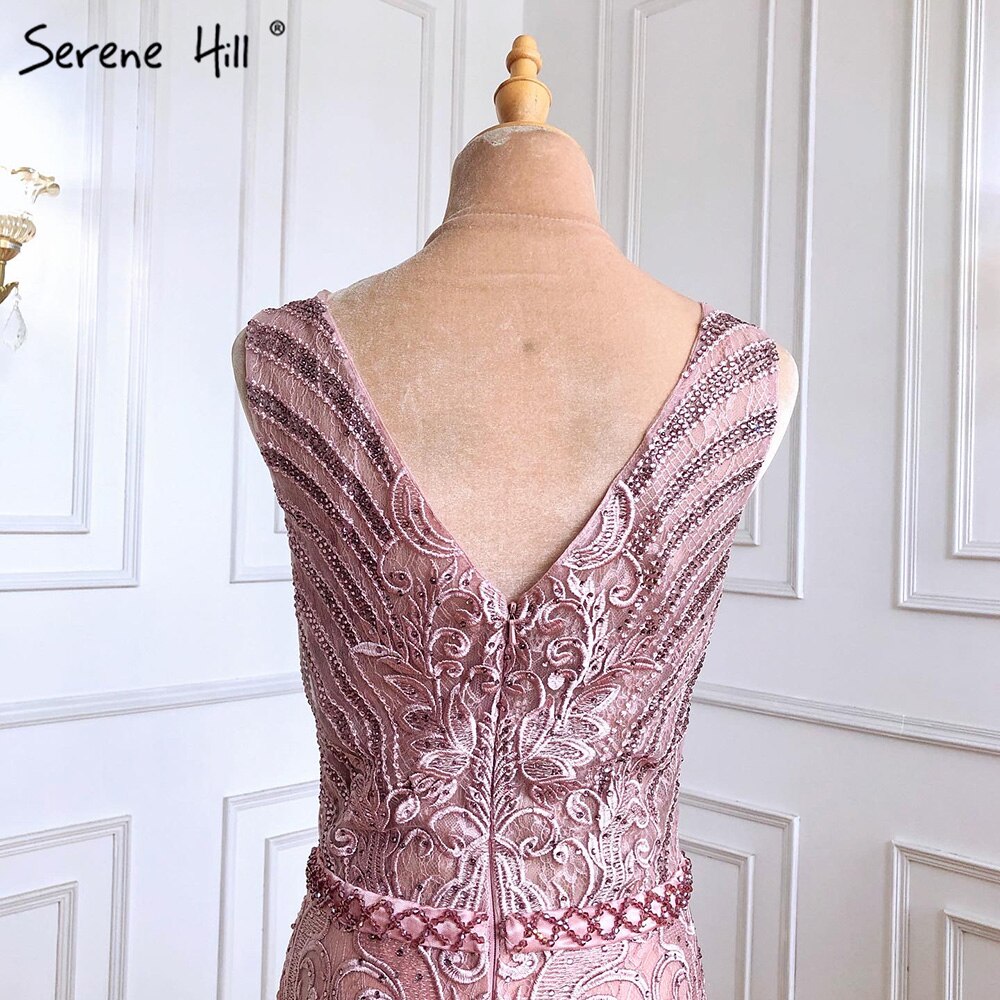 Vestidos de noche de lujo con encaje rosa y cuentas, estilo sirena, elegantes y sexys, para mujer, para fiesta, LA70596 