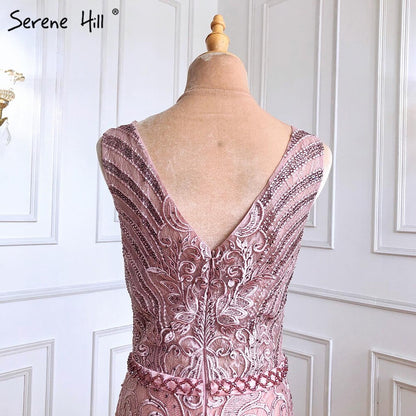 Vestidos de noche de lujo con encaje rosa y cuentas, estilo sirena, elegantes y sexys, para mujer, para fiesta, LA70596 