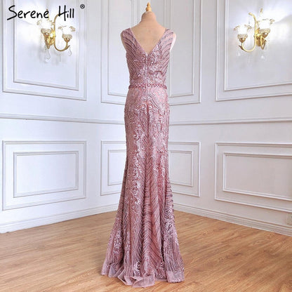 Vestidos de noche de lujo con encaje rosa y cuentas, estilo sirena, elegantes y sexys, para mujer, para fiesta, LA70596 