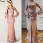En oferta, sin devolución ni reembolso. Vestido de noche rosa con encaje y diamantes, mangas largas y escote en V, sexy, para mujer, 2025, LA60710. 