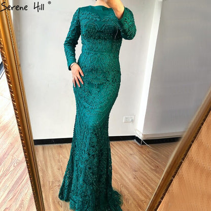 En oferta, sin devolución ni reembolso, vestido de noche rosa con mangas largas y perlas de cristal, vestido de noche formal elegante y sexy de sirena 2025 LA6274, talla grande
