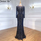 En oferta, sin devolución ni reembolso, vestido de noche rosa con mangas largas y perlas de cristal, vestido de noche formal elegante y sexy de sirena 2025 LA6274, talla grande