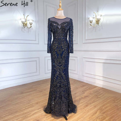 En oferta, sin devolución ni reembolso, vestido de noche rosa con mangas largas y perlas de cristal, vestido de noche formal elegante y sexy de sirena 2025 LA6274, talla grande