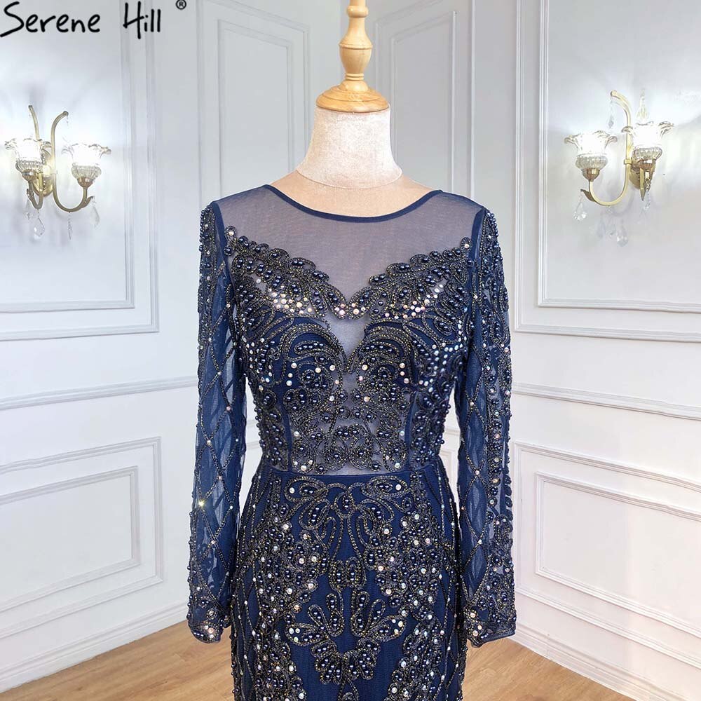 En oferta, sin devolución ni reembolso, vestido de noche rosa con mangas largas y perlas de cristal, vestido de noche formal elegante y sexy de sirena 2025 LA6274, talla grande