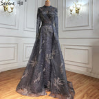 Pink Mermaid Crystal Long Sleeves Evening Dresses 2025 Dubai High Neck Sparkle Formal Dress LA70582