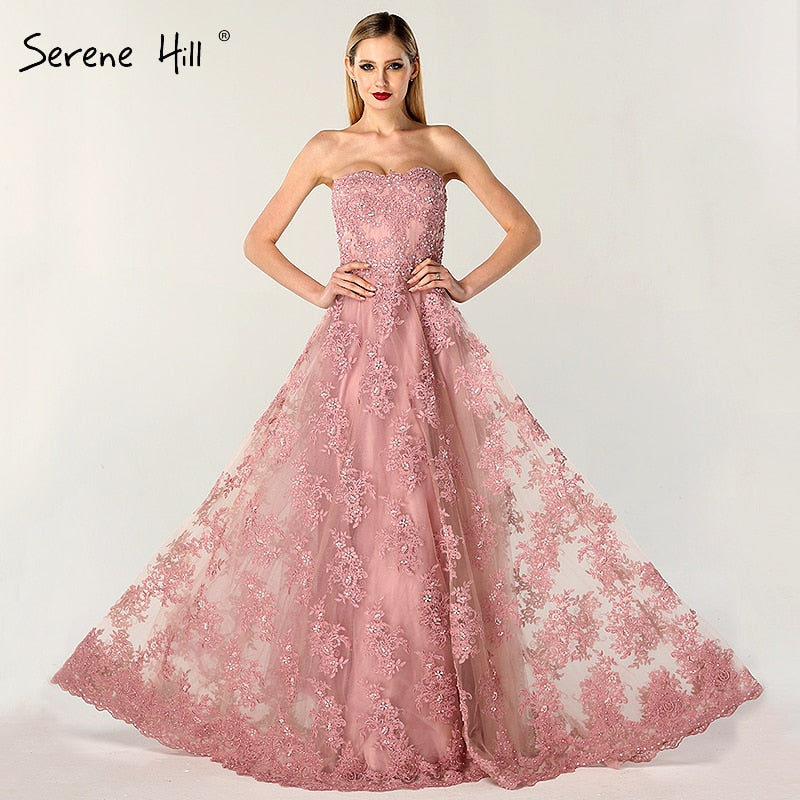 En oferta, sin devolución ni reembolso.Vestido de noche rosa con hombros descubiertos, sexy, corte A, 2025, hecho a mano, con flores de cristal, sin mangas, vestido formal, foto real LA6614.