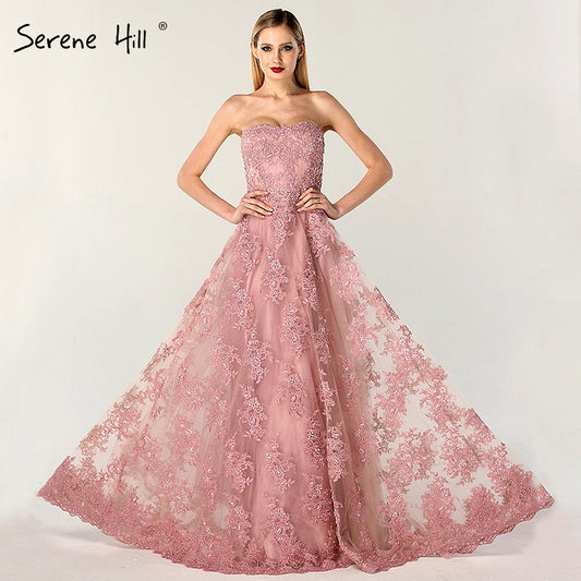 En oferta, sin devolución ni reembolso.Vestido de noche rosa con hombros descubiertos, sexy, corte A, 2025, hecho a mano, con flores de cristal, sin mangas, vestido formal, foto real LA6614.