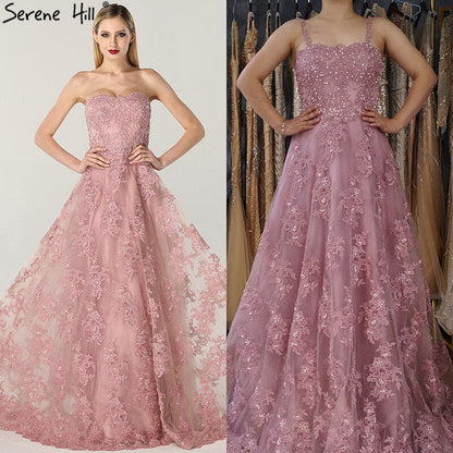 En oferta, sin devolución ni reembolso.Vestido de noche rosa con hombros descubiertos, sexy, corte A, 2025, hecho a mano, con flores de cristal, sin mangas, vestido formal, foto real LA6614.