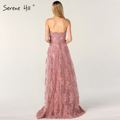 En oferta, sin devolución ni reembolso.Vestido de noche rosa con hombros descubiertos, sexy, corte A, 2025, hecho a mano, con flores de cristal, sin mangas, vestido formal, foto real LA6614.