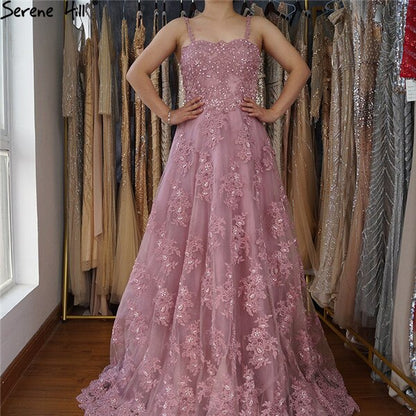 En oferta, sin devolución ni reembolso.Vestido de noche rosa con hombros descubiertos, sexy, corte A, 2025, hecho a mano, con flores de cristal, sin mangas, vestido formal, foto real LA6614.