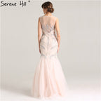 En oferta, sin devolución ni reembolso. Oferta, vestidos de noche rosas sexys, elegantes, sin mangas, largos, sirena, perlas, cristales, vestidos de noche de moda 2025, foto real LA6224