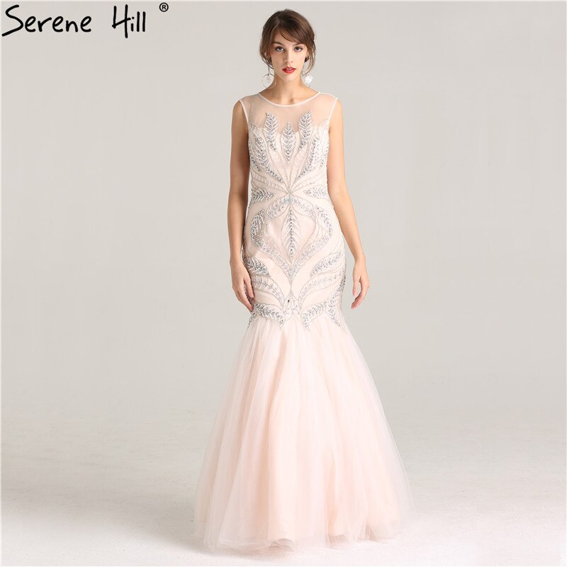 En oferta, sin devolución ni reembolso. Oferta, vestidos de noche rosas sexys, elegantes, sin mangas, largos, sirena, perlas, cristales, vestidos de noche de moda 2025, foto real LA6224