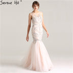 En oferta, sin devolución ni reembolso. Oferta, vestidos de noche rosas sexys, elegantes, sin mangas, largos, sirena, perlas, cristales, vestidos de noche de moda 2025, foto real LA6224