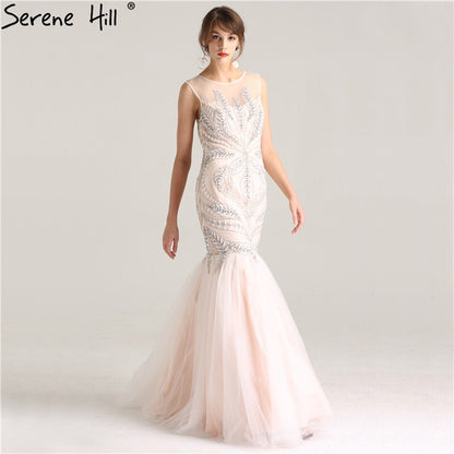On Sale No Return No Refund Sale Pink Sexy Elegant Sleeveless Evening Dresses Long Mermaid  Pearls Crystal Fashion Evening Gowns 2025 Real Photo LA6224