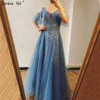 Rosa Kurzarm Sexy A-Linie Abendkleider Design 2025 Sparkle Perlen Pailletten Abendkleider Real Photo LA70075 