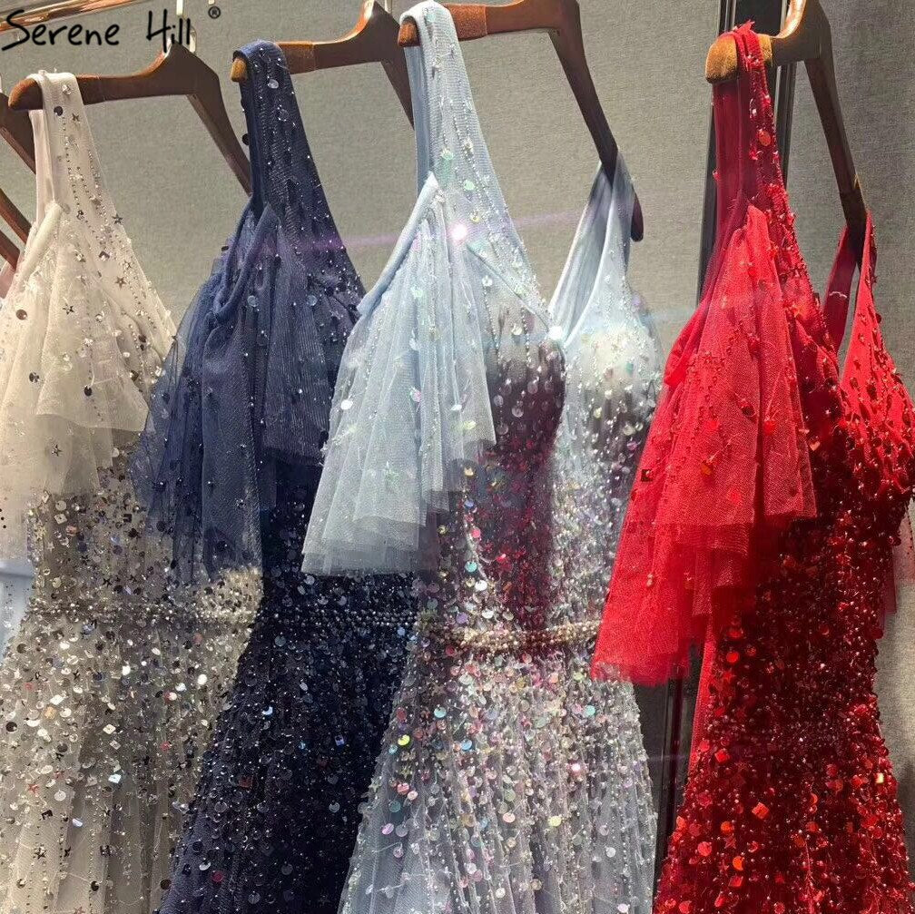 Rosa Kurzarm Sexy A-Linie Abendkleider Design 2025 Sparkle Perlen Pailletten Abendkleider Real Photo LA70075 