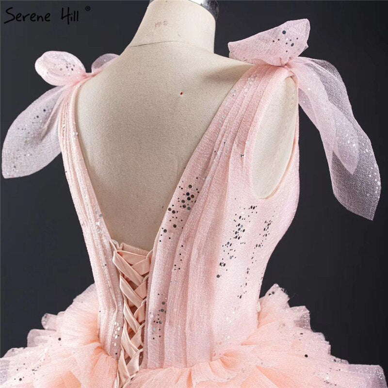 Vestidos de novia sexys con capas, sin mangas y lazo en color rosa, 2025, con lentejuelas y encaje brillante, HM67033, hechos a medida