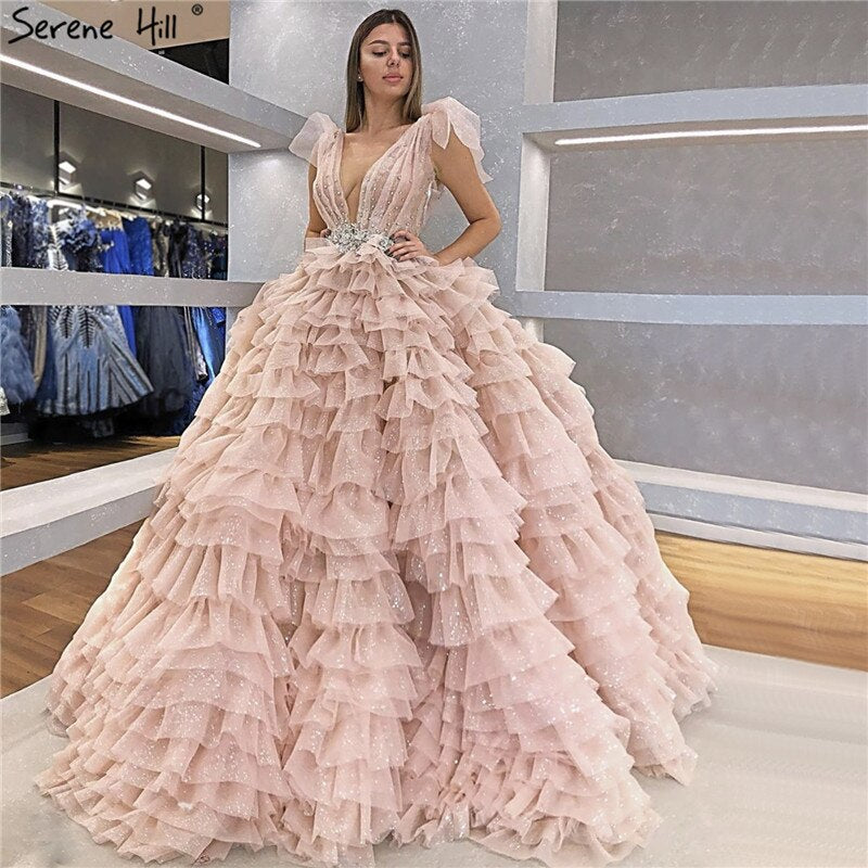 Vestidos de novia sexys con capas, sin mangas y lazo en color rosa, 2025, con lentejuelas y encaje brillante, HM67033, hechos a medida