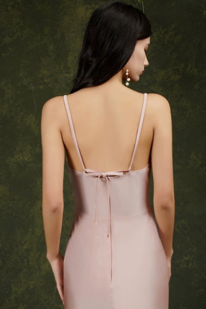 Rosa Spaghettiträger Ärmellose Meerjungfrau Satin Ballkleider