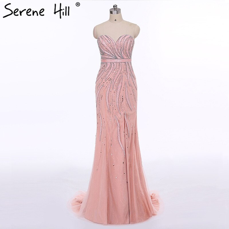 En oferta, sin devolución ni reembolso. Vestido de noche rosa sin tirantes, estilo sirena, sexy, largo, con cuentas, elegante, de tul, 2025 LA6389. 