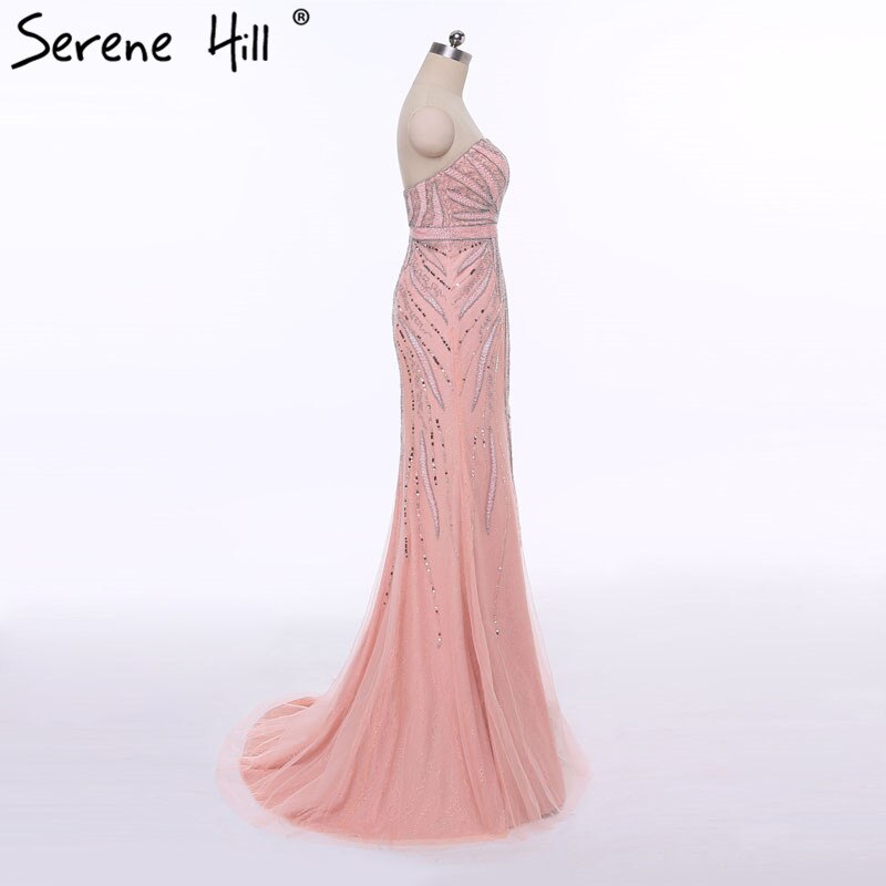 En oferta, sin devolución ni reembolso. Vestido de noche rosa sin tirantes, estilo sirena, sexy, largo, con cuentas, elegante, de tul, 2025 LA6389. 