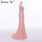 En oferta, sin devolución ni reembolso. Vestido de noche rosa sin tirantes, estilo sirena, sexy, largo, con cuentas, elegante, de tul, 2025 LA6389. 