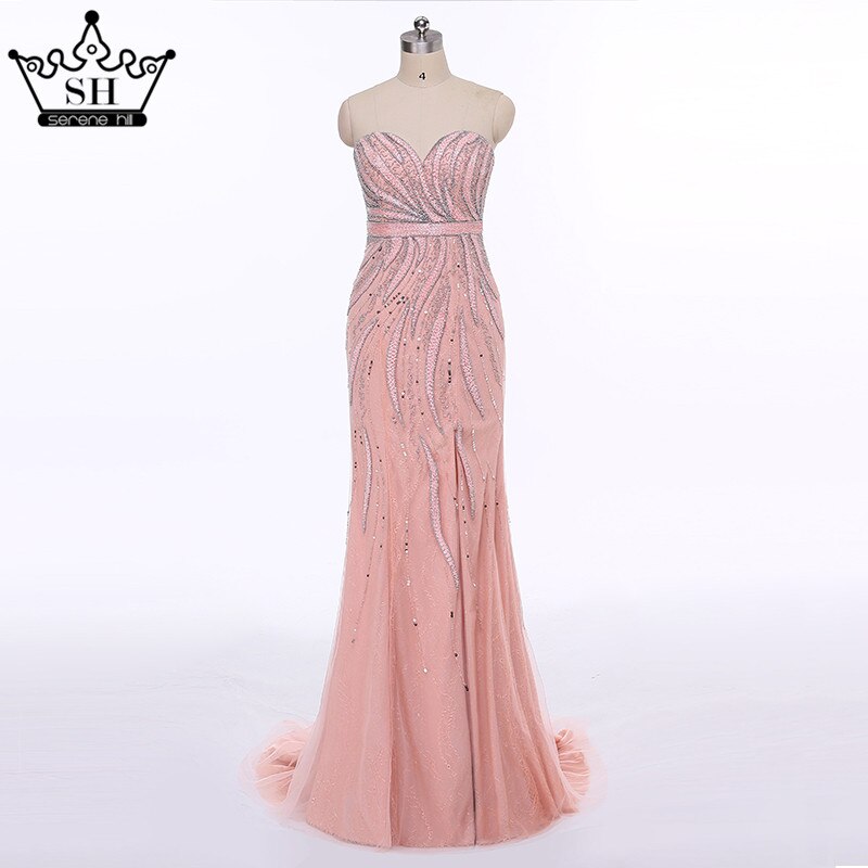 En oferta, sin devolución ni reembolso. Vestido de noche rosa sin tirantes, estilo sirena, sexy, largo, con cuentas, elegante, de tul, 2025 LA6389. 