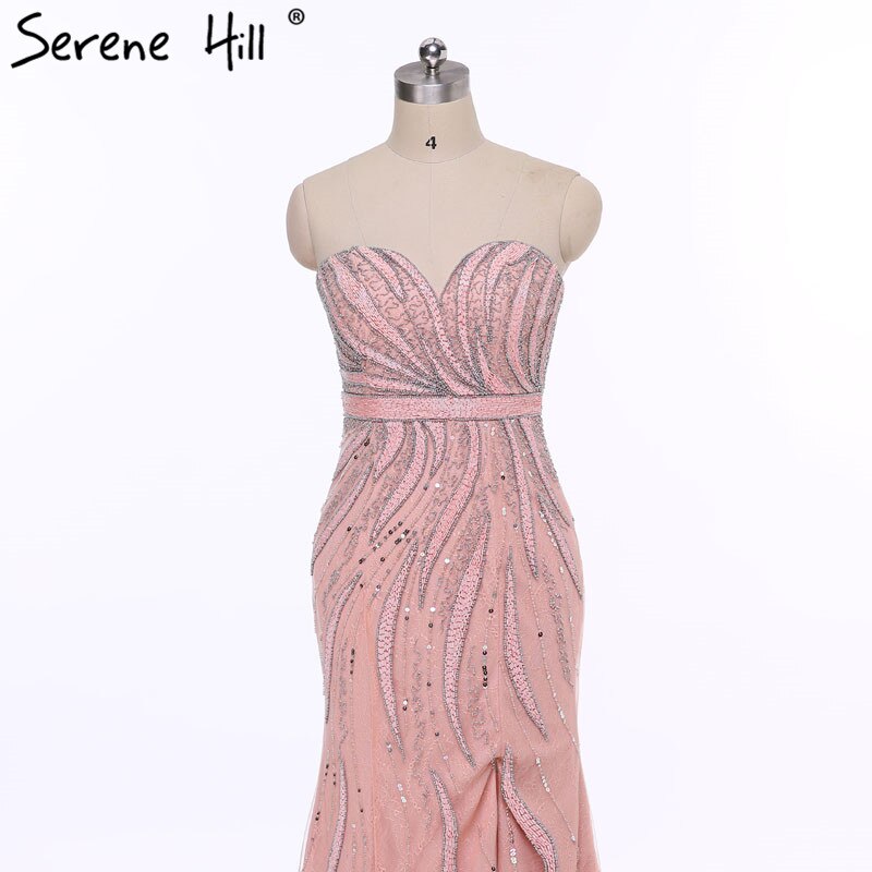 En oferta, sin devolución ni reembolso. Vestido de noche rosa sin tirantes, estilo sirena, sexy, largo, con cuentas, elegante, de tul, 2025 LA6389. 