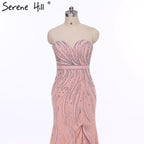 En oferta, sin devolución ni reembolso. Vestido de noche rosa sin tirantes, estilo sirena, sexy, largo, con cuentas, elegante, de tul, 2025 LA6389. 