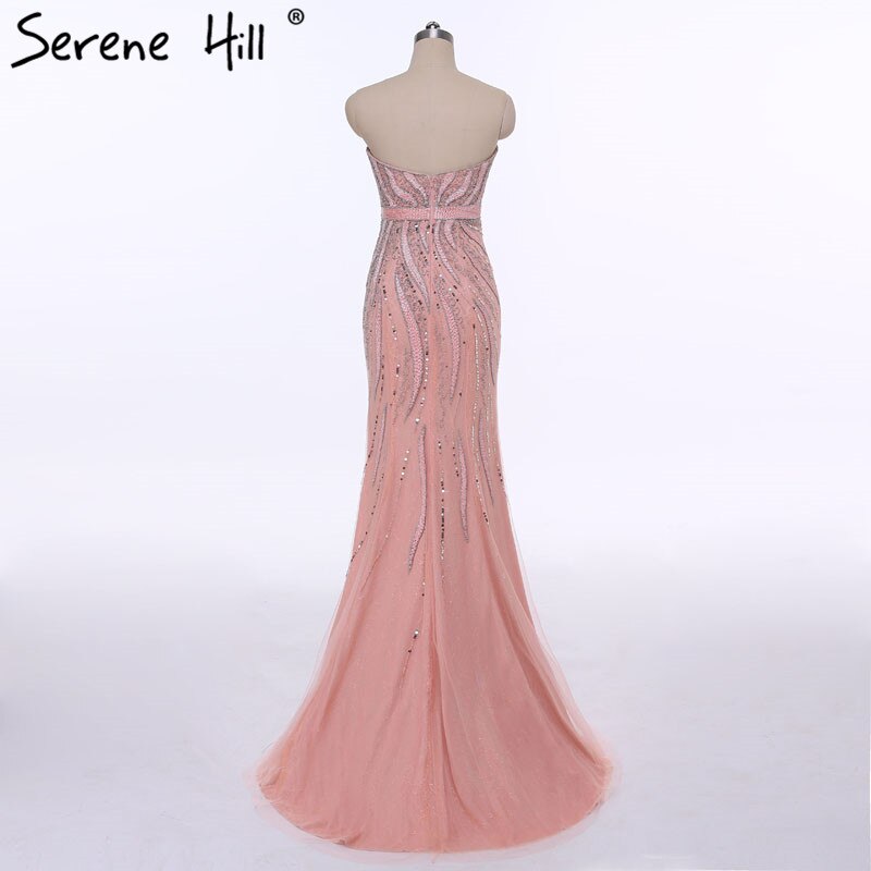 En oferta, sin devolución ni reembolso. Vestido de noche rosa sin tirantes, estilo sirena, sexy, largo, con cuentas, elegante, de tul, 2025 LA6389. 