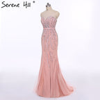 En oferta, sin devolución ni reembolso. Vestido de noche rosa sin tirantes, estilo sirena, sexy, largo, con cuentas, elegante, de tul, 2025 LA6389. 