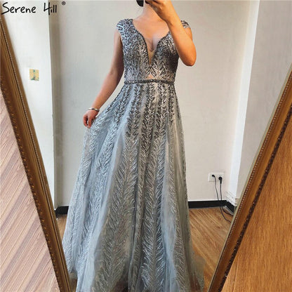 Vestidos de noche largos rosas con escote en V, encaje, cuentas y cristales, sin mangas, corte A, LA70225 