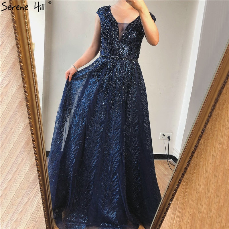Rosa V-Ausschnitt Abendkleider Lang 2025 Spitze Perlen Kristall Ärmellos A-Linie Abendkleider LA70225 