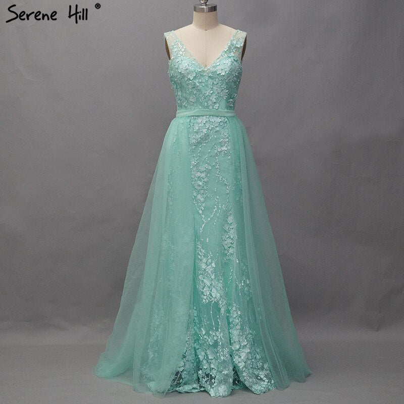 En oferta, sin devoluciones ni reembolsos, vestidos de noche estilo sirena con escote en V en color rosa, estilo Dubái, sin mangas, hechos a mano, con flores y perlas, LA60737